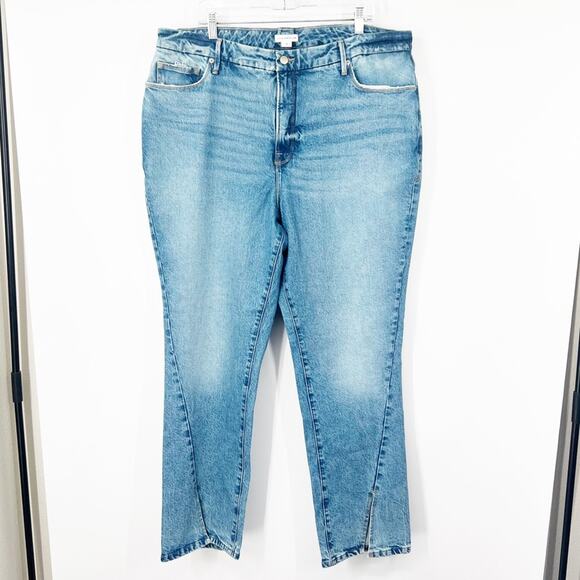 Good American Good Boy Twisted Slit Jeans in Blue875 High Rise - Picture 2 of 9